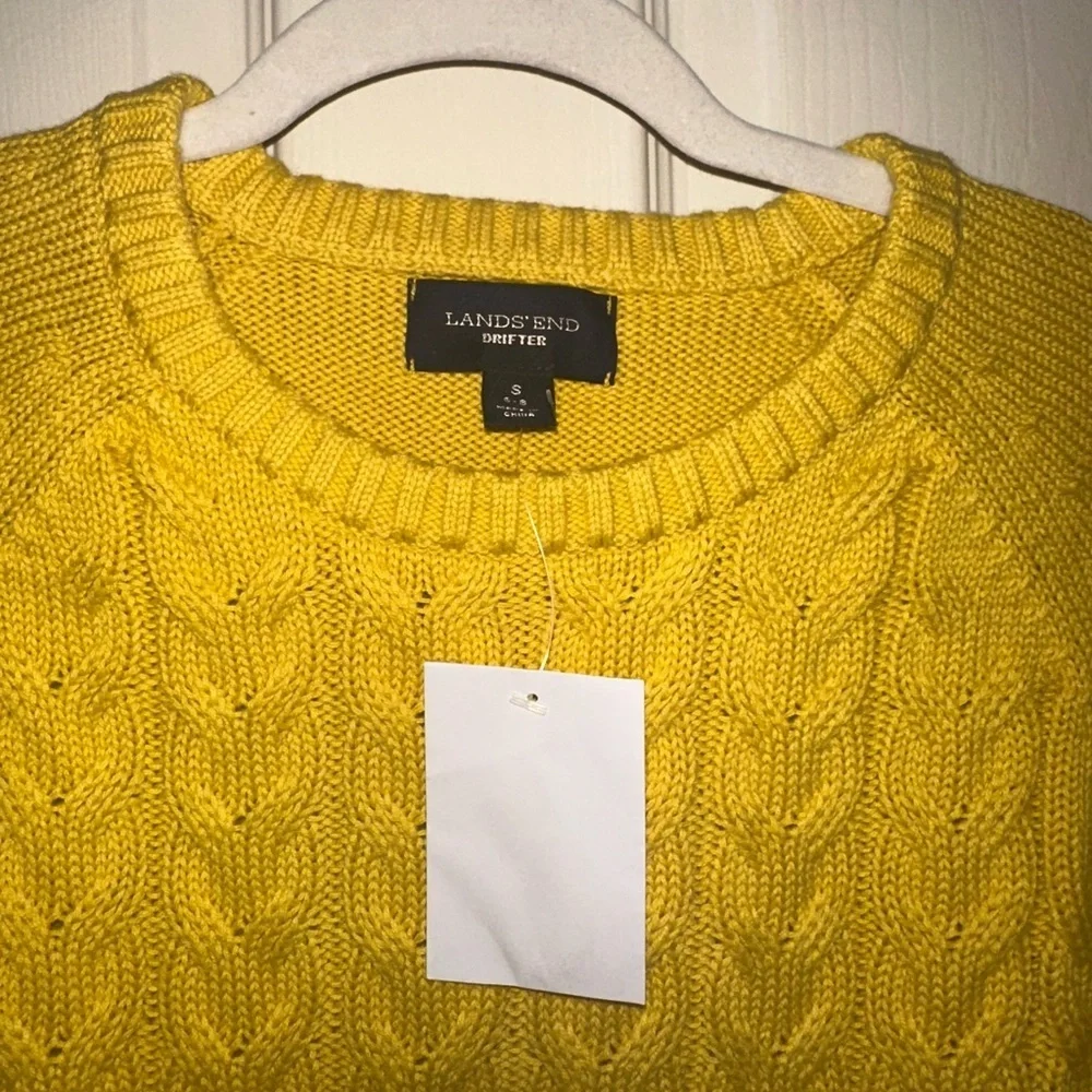 Lands' End drifter Yellow Cable Knit Sweater S winter fall NWOT